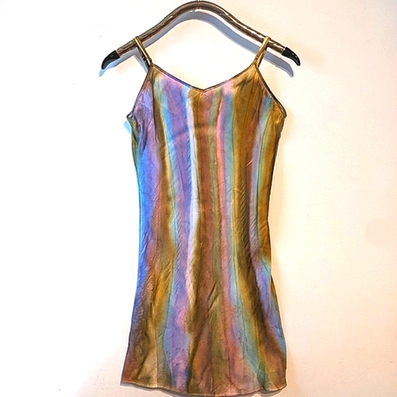 Handpainted Charmeuse satin Dress. Original. One of a kind wearable art Boho - Picture 3 of 16